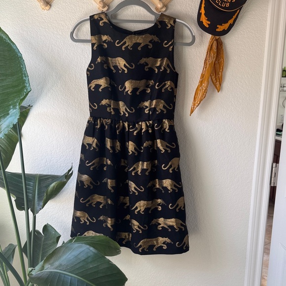 Anthropologie Black and Gold Panther Mini Dress - Picture 5 of 6